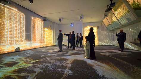 Immersive video mapping across the full interior of the Lumen Building auditorium