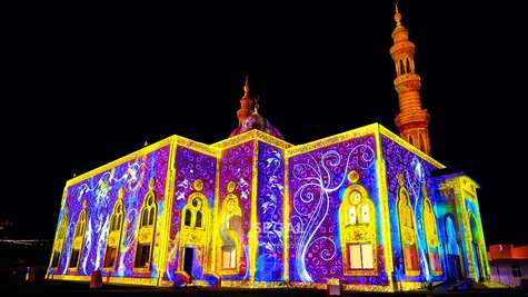 Projection Mapping show, On the Sheikh Rashid Bin Ahmed Al Qassimi Mosque in Sharjah